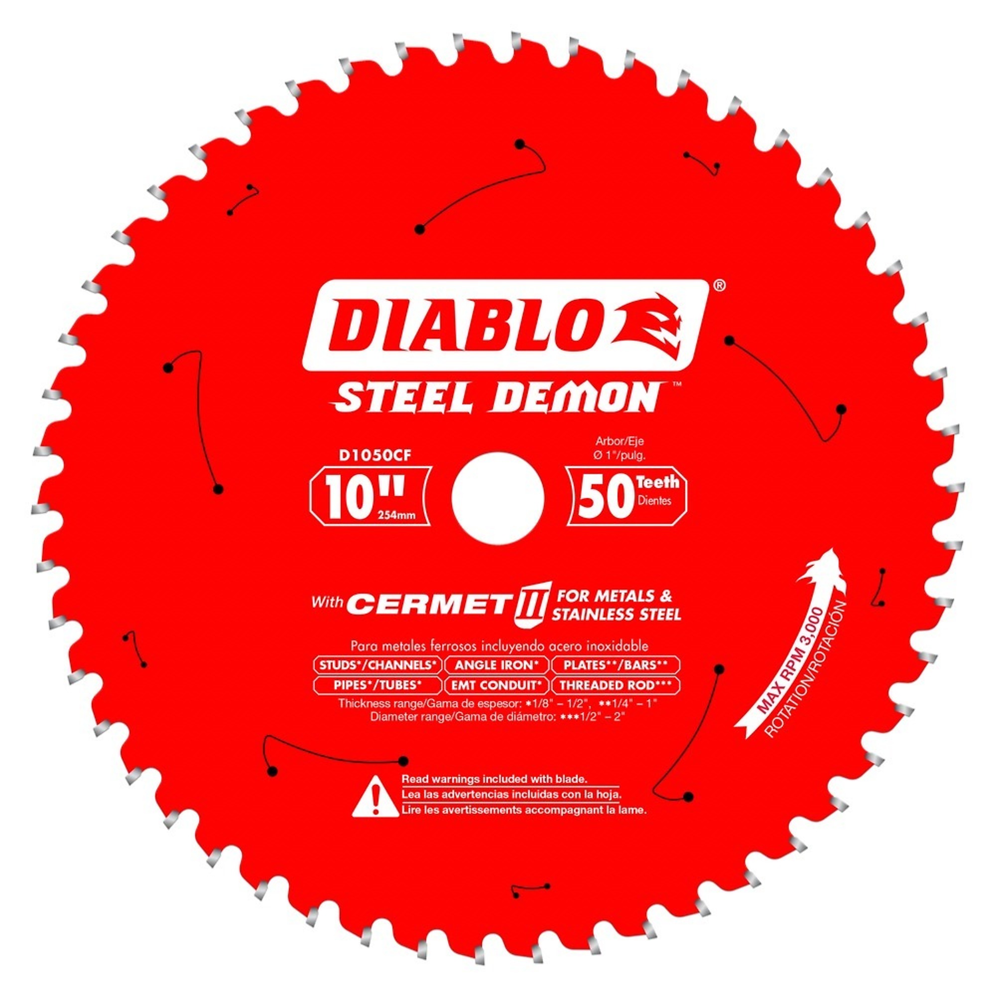 Diablo, 10 x 50 Steel Saw Blade, Blade Diameter 10 in, Teeth Per Inch 50 TPI, Included (qty.) 1, Model# D1050CF